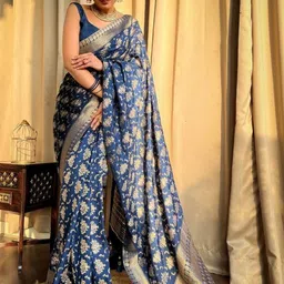 YAMUNE Ethnic Motifs Zari Art Silk Handloom Banarasi Saree-picture-14