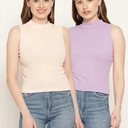 Miaz Lifestyle Pack of 2 Peach-Coloured & Purple Tops-picture-37