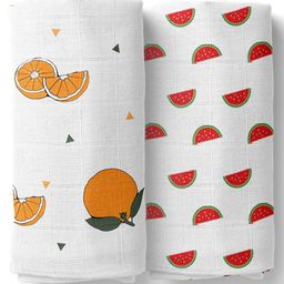 mom's home Moms Home Organic Cotton Soft Baby Muslin Swaddle Orange & Melon Pack of 2 - Multicolour-picture-16