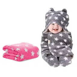 Oyo Baby Fleece New Born All Season Ultrasoft Reversible Single Baby Blanket for Babies Pink and Grey Pack of 2-image-47