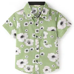 INFINITY Cotton Half Sleeves Floral Printed Shirt - Light Green-image-40