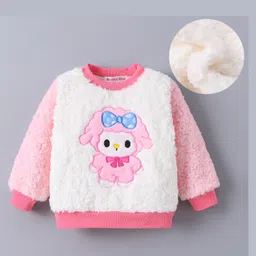 Kookie Kids Full Sleeves Sweat Shirt With Sheep Embroidery - Pink & White-picture-31