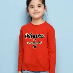 NUSYL Cotton Blend Full Sleeves Princess Of Everything Text Printed Tee - Red-image-18