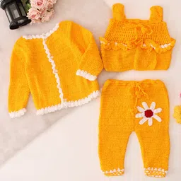 Woonie Full Sleeves Floral Designed Crochet Hand Knitted Sweater Set - Orange-image-9