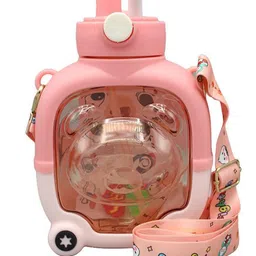 New Pinch Cartoon Bear Kids Water Bottle Cute Plastic Water Bottle with Straw Large Capacity Portable for Children- Pack of 1- Color May Vary - 1000 ml-picture-13