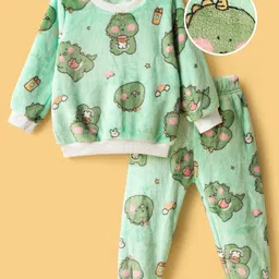 Mark & Mia Full Sleeves Co-Ord Winter Wear Night Suit with Dino Print - Light Green-picture-37
