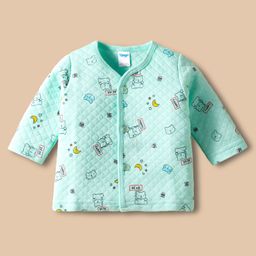 Tango Knit Full Sleeves Front Open Jhablas With Animal Print - Aqua Blue-picture-1