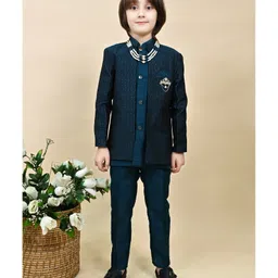 BT DEZINES Silk Woven Solid Sherwani Trouser With Full Sleeves Chevron Embroidered Jacket & Necklace Set - Royal Blue-picture-26