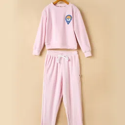 StyloBug Knit Full Sleeves Mountainscape Patch Detailed Light Winter Sweatshirt With Track Pant - Pink-picture-20