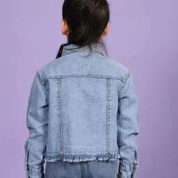 Superminis Full Sleeves Solid Denim Jacket - Light Blue image 3