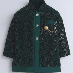 Ahhaaaa Velvet Full Sleeves Threadwork Embroidered Sequins Embellished Indo Western Style Kurta Pant Set - Green image 3