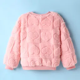 Little Kangaroos Woven Full Sleeves Heart Shaped Fur Sweatshirt - Pink image 2