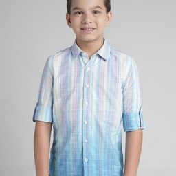 UNDER FOURTEEN ONLY Boys Comfort Fit Vertical Striped Spread Collar Cotton Casual Shirt-picture-18
