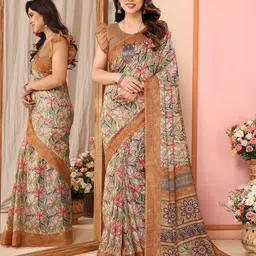 ODETTE  Floral Printed Saree With Unstitched Blouse-picture-34