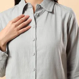 Angkor Women Solid Shirt with Shorts Co-Ord Set image 2