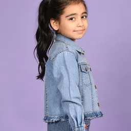 Superminis Full Sleeves Solid Denim Jacket - Light Blue image 4