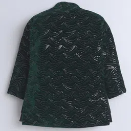 Ahhaaaa Velvet Full Sleeves Threadwork Embroidered Sequins Embellished Indo Western Style Kurta Pant Set - Green image 4