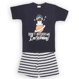 Ninos Dreams Half Sleeves Text Print With Striped Shorts - Navy Blue image 5