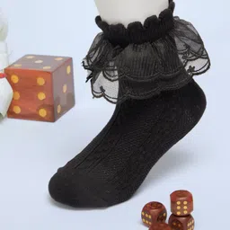 Neska Moda Cotton Elastane Frill Detailed Socks - Black image 5