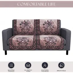 Aura Brown & Coffe Brown 4 Pieces Floral Printed 2 Seater Cotton Sofa Cover image 2