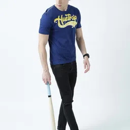 Huetrap Men Navy Blue Printed Round Neck T-shirt-picture-10