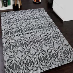 MRIC White Geometric Handmade Woollen Carpet image 1