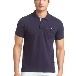Parx Dark Blue Cotton Regular Fit Self Pattern Polo T-Shirt-picture-19