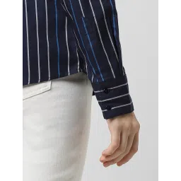 Van Heusen Navy Cotton Striped Formal Shirt image 5