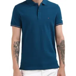 Tommy Hilfiger Blue Cotton Solid Men Slim Fit Polo T-Shirt-image-30