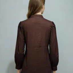 Anvi Be Yourself Brown Rayon Solid Regular Fit Shirt image 2