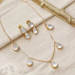 Curio Cottage Pristine Polki Drop Necklace Set-image-37