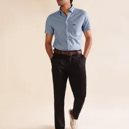 ANDAMEN Blue Slim Fit Textured Cotton Shirt image 5