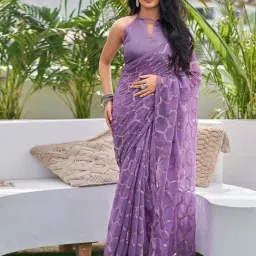 Satrani Dusty Lavender Embellished Saree With Unstitched Blouse-image-88