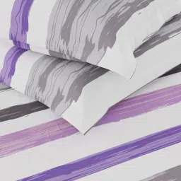 BIANCA Amolina Grey & Purple Cotton 135 TC 115 GSM Double Size Bedsheet With Pillow Covers image 5