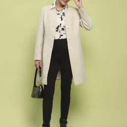 MADAME Off White Plain Long Coat image 5
