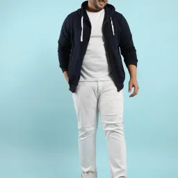 Instafab Plus Navy Cotton Regular fit Plus Size Hooded Sweatshirt image 5