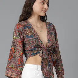 Kotty Floral Print Flared Sleeve Crop Top image 3