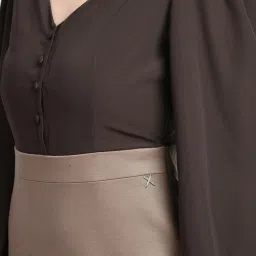 Exude Beige & Brown Plain Shift Dress image 5