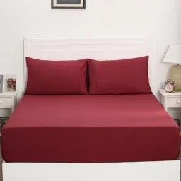 Maspar Colorart Slumber Red 200 TC Cotton Queen Size Bed Sheet with 2 Pillow Cover-picture-44