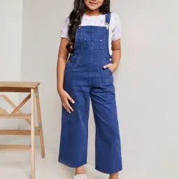 AND girl Dark Blue Solid Dungaree-picture-29