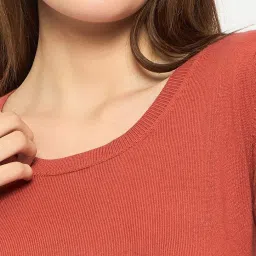 MADAME Rust Acrylic Solid Full Sleeves Sweater image 5