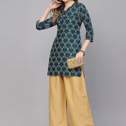 Skylee Teal Blue Floral Print Straight Kurta image 5
