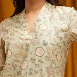 Pink Fort Green Floral Print Straight Kurta image 5