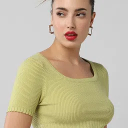 showoffff SHOWOFF Green Solid Short Sleeves Top image 5