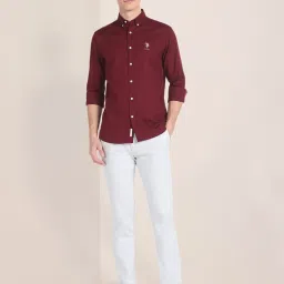 U.S. Polo Assn. Maroon Regular Fit Cotton Shirt image 5