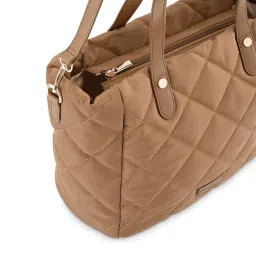 Fastrack Tan Faux Leather Quilted Tote Handbag image 5