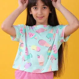 Anthrilo Girls Blue Icecream Summer T-Shirt-image-25