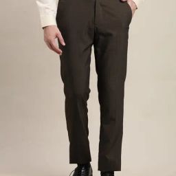 Turtle Brown Narrow Fit Self Design Trousers-picture-32