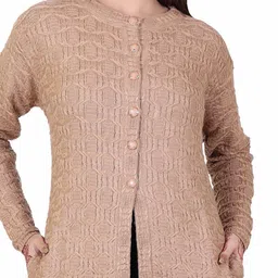 Varenyam Women Woollen Cable Knit Longline Cardigan image 2