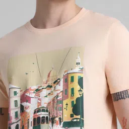 Jack & Jones Peach Parfait Cotton Slim Fit Printed T-Shirt image 5